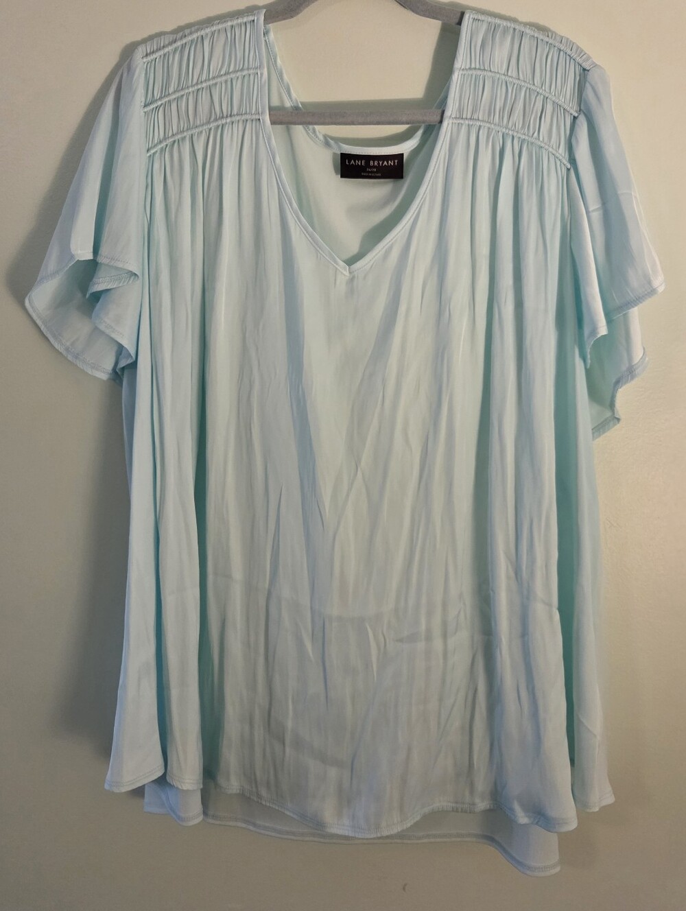 Lane Bryant Light Aqua Silky V-Neck Flutter Sleeve Top